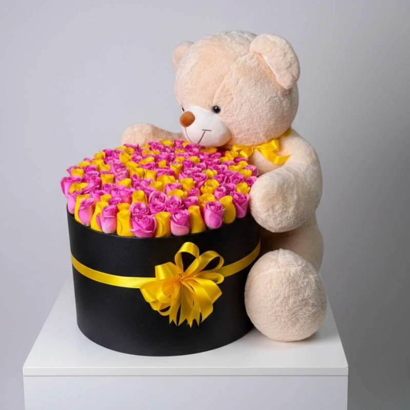 One Love Teddy Bear with Roses Gift Box